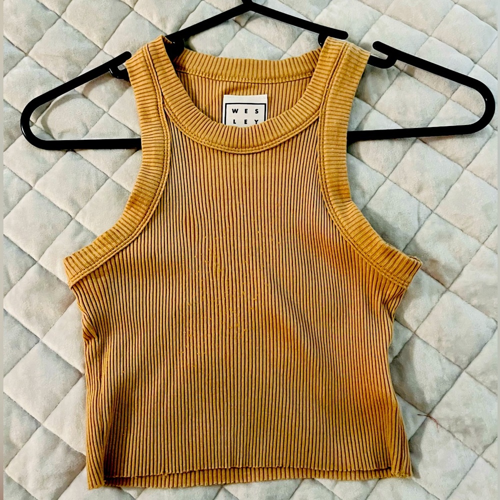 COLOR SOLD OUT ONLINE - BRAND NEW WESLEY BANDIER CROPPED TANK - XS CAMEL TAN
